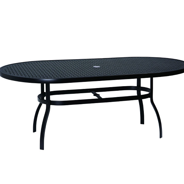 Deluxe Aluminum 74 x 42 Oval Lattice Top Table with Umbrella Hole by Woodard - Image 12